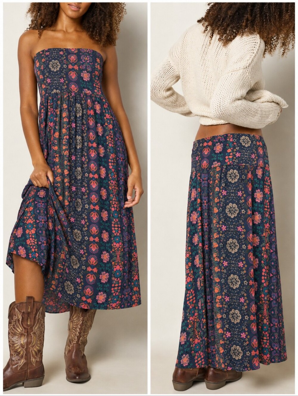 Natural Life Floral Jersey Purple Pink Convertible Skirt Dress, S